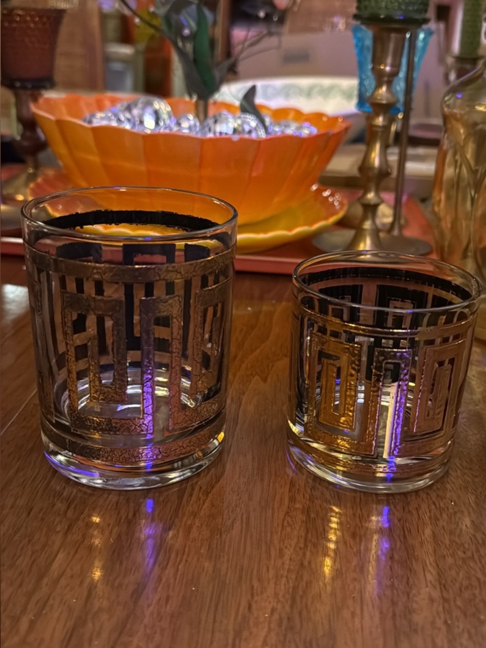 MCM Greek Key by Culver 22K Gold & Barware Double Old Fashioned and Tumblers 7oz